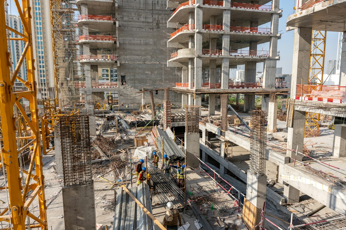 Active concrete building construction site